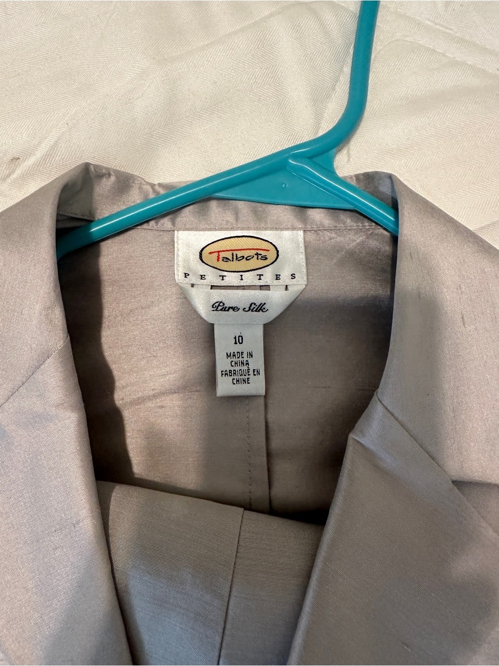 Talbots Petite Silk Blazer in Light Taupe Gray